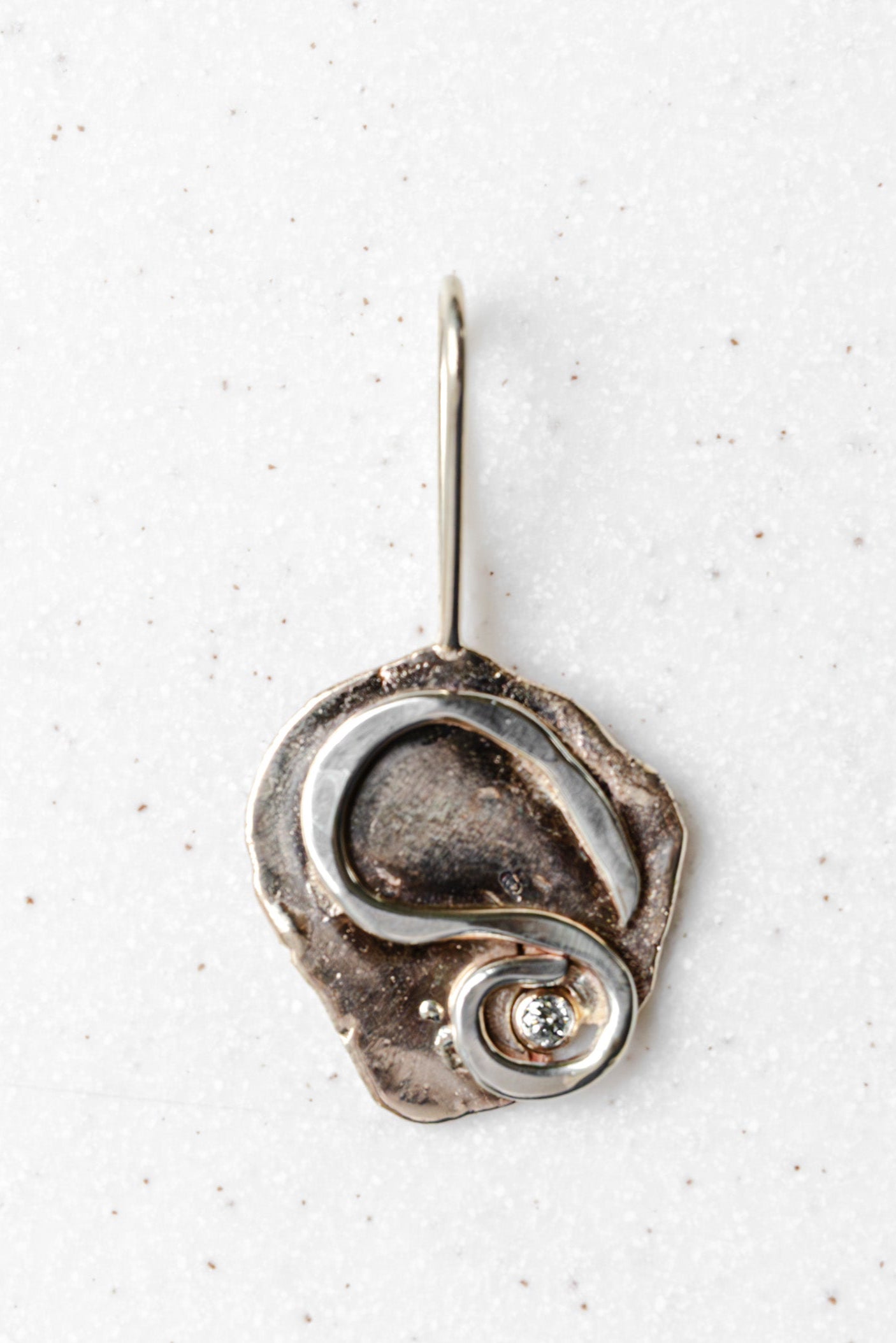 Rolled-out Pendant with Sterling Silver Embellishment, 14k