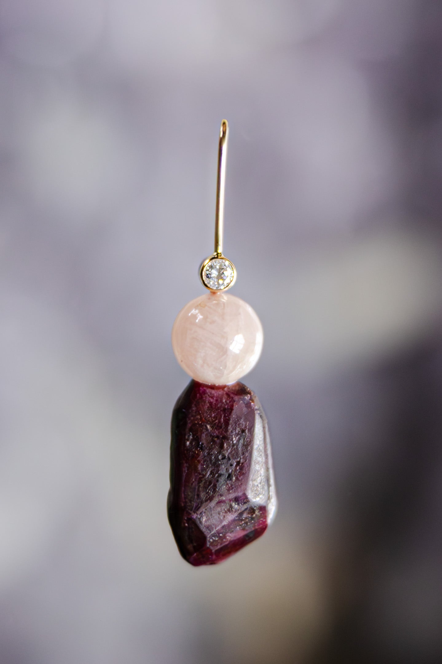 Ruby and Pink Morganite Pendant with Diamond, 14k