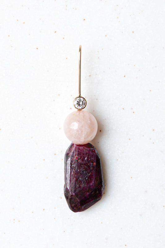 Ruby and Pink Morganite Pendant with Diamond, 14k